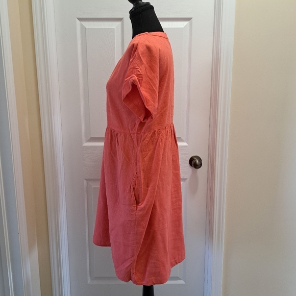 NWT Briggs New York Coral Linen Dress Small V-neck Short Sleeved - Picture 8 of 16